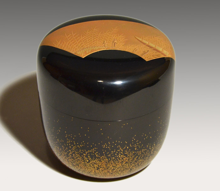 扇面蒔絵大棗 内梨地 清瀬一光（作） 共箱 加賀蒔絵師 茶道具 薄茶