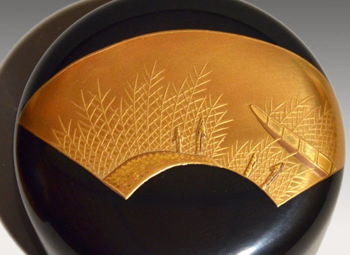 扇面蒔絵大棗 内梨地 清瀬一光（作） 共箱 加賀蒔絵師 茶道具 薄茶
