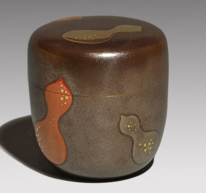 多田桂寛作 虫蒔絵 欅中棗 茶道具 共箱共布 V808 多田桂寛作 虫蒔絵 欅