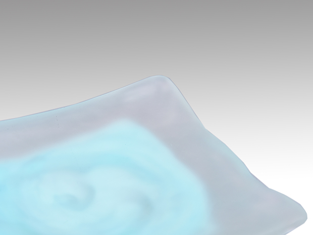 藤田喬平(作) 手吹 浅葱 四方皿 5枚 共箱 文化勲章 | 古美術ささき