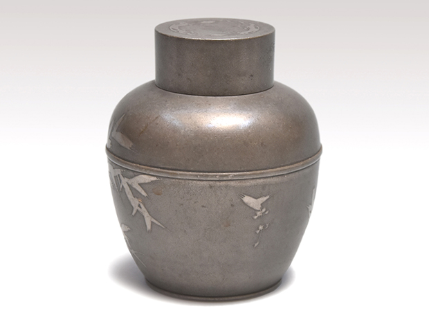 煎茶道具古錫竹菴刻漢詩竹文六角茶壷茶心壷約208gHR6162E