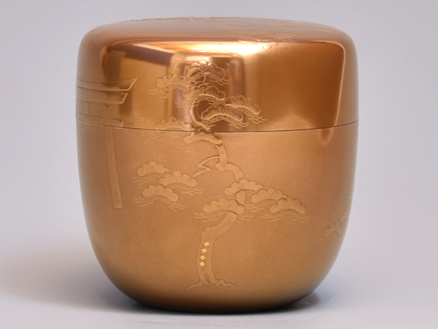 塚本一舟 住吉蒔絵金地大棗 内梨地(共箱) 塚本一舟 住吉蒔絵金地大棗