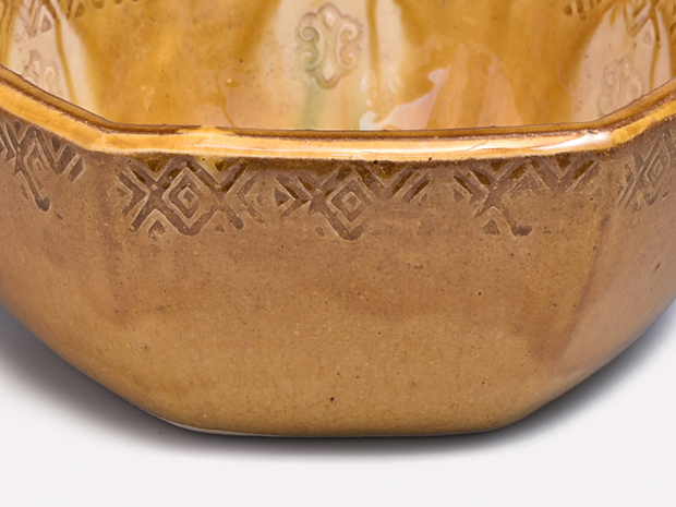 船木研児(作) 黄釉押紋 六角楕円鉢 共箱 布志名焼 | 古美術ささき