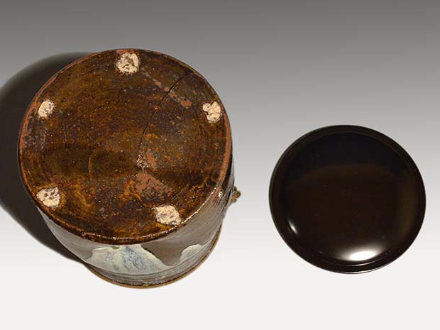 S289 水指 『麦藁手四季団扇』『松古窯 佐久間芳丘』 共箱 茶道具