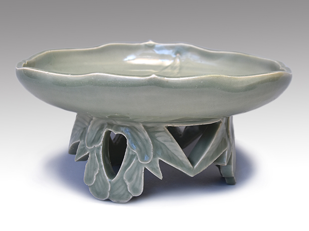 菓子鉢□古い手持ち菓子器 片口 布目 二代 弘法 七十 造之 三つ足 時代