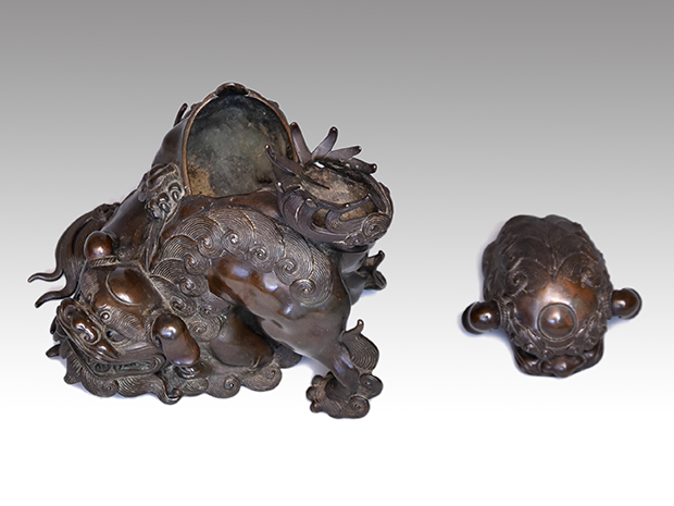 香炉 龍 鳳凰 白菜 獅子双耳 バッタ 銅香炉 銘あり 小物入れ