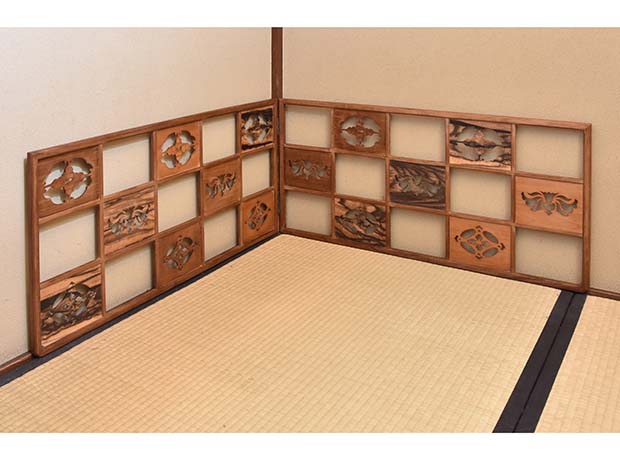 遠州好 寄木 七宝透 風炉先屏風 小堀宗通箱書 | 古美術ささき