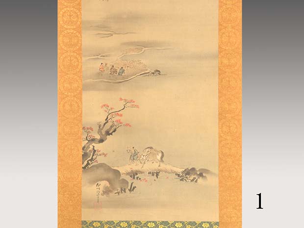 真作/狩野伊川院/人物山水図/三幅/金襴表装/布袋屋掛軸HG-24 真作