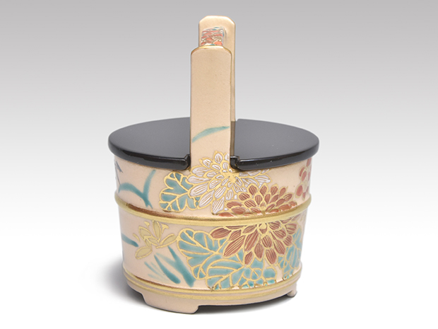 仁清写 金銀色絵四君子文 手桶茶器 井口海仙好、在判箱書 寿宝(作) 共