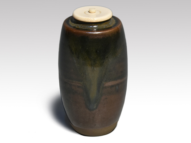 比古焼 鶴首茶入 藤崎寿山 作 仕覆 西陣織 大阪蜀紅 茶道具 共箱 美品