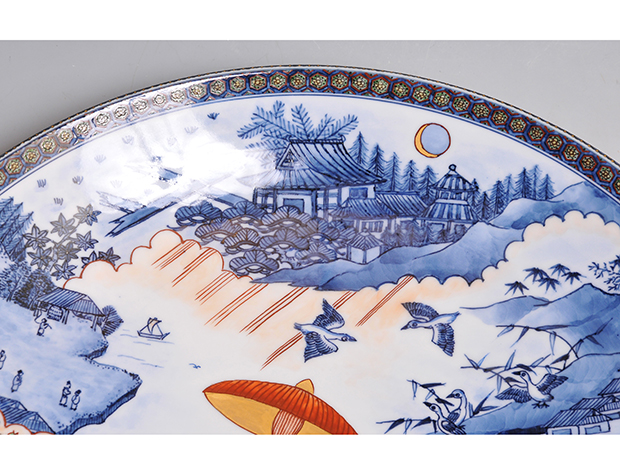 大作 村上玄輝（造）染錦 橋之上絵美人図 大皿 径：47.3㎝ 共箱 | 古