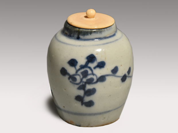 富山県古陶磁器 小杉焼 青磁 四耳壷 唐木蓋付 C R5629 富山県古陶磁器