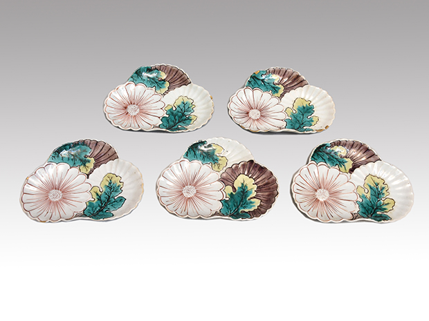 古九谷様式 色絵菊文変形小皿5枚 江戸時代初期 | 古美術ささき