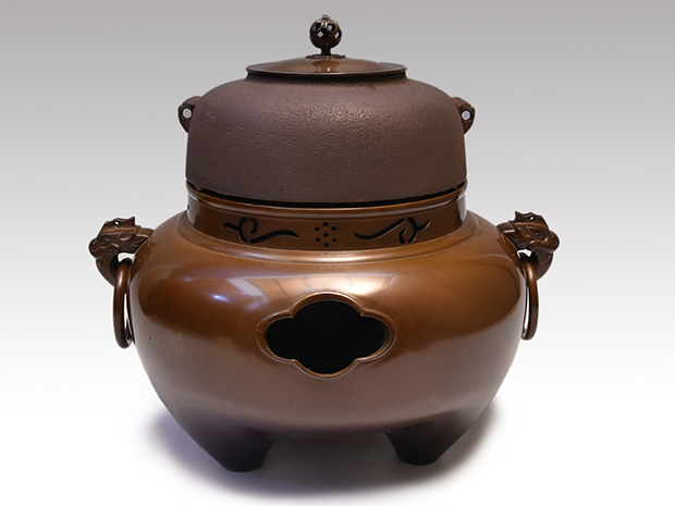 風炉 風炉師 一ノ瀬宋辰 唐銅 利休面取風炉 美品 木箱