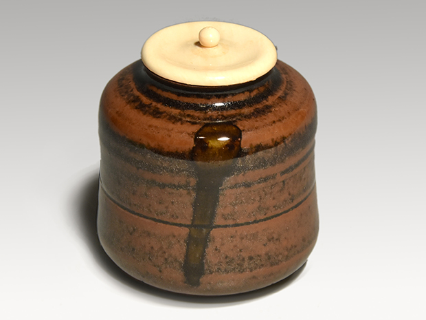 中興名物写 米市茶入 松本鉄山(作) 共箱 牙蓋 仕服(米一金襴) | 古美術