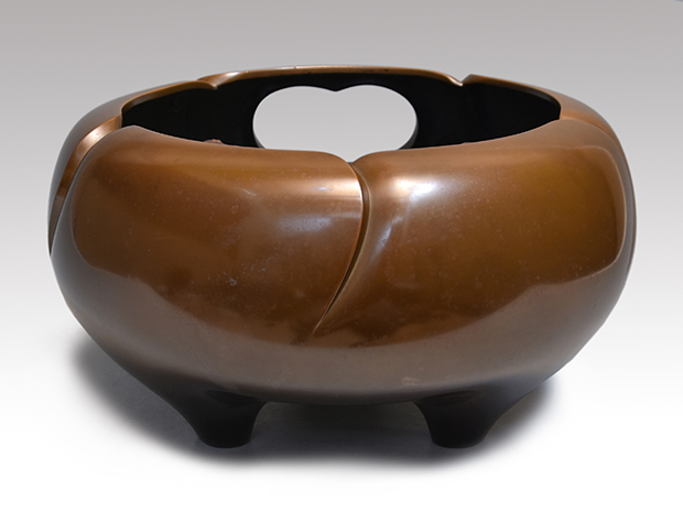 茶道具 鋳師 源斉造 鋳銅 面取風炉 共箱 V 9451A