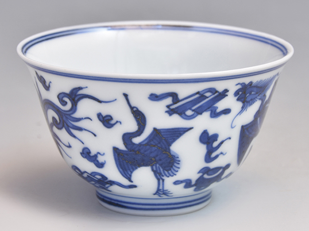 初代 篩月庵 三浦竹泉(作) 倣古青華鳳凰鶴図煎茶碗5客 共箱 | 古美術ささき