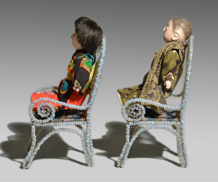 時代小人形 2体 鶴寿斎 大正～昭和初期 椅子付 | 古美術ささき