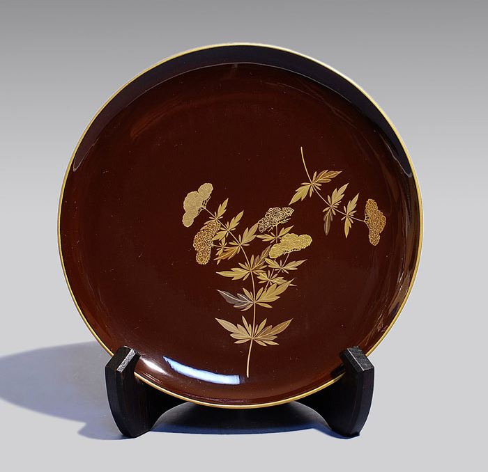 うるみ塗縁金、草花蒔絵図銘々皿 10枚 明治から大正時代 | 古美術ささき