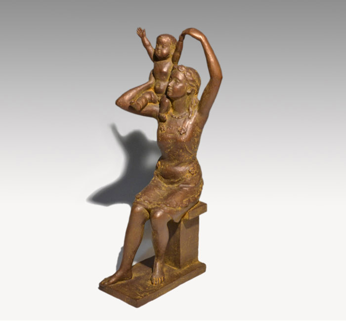 矢野秀徳「母と子」大型ブロンズ作品 共箱 高53cm | 古美術ささき