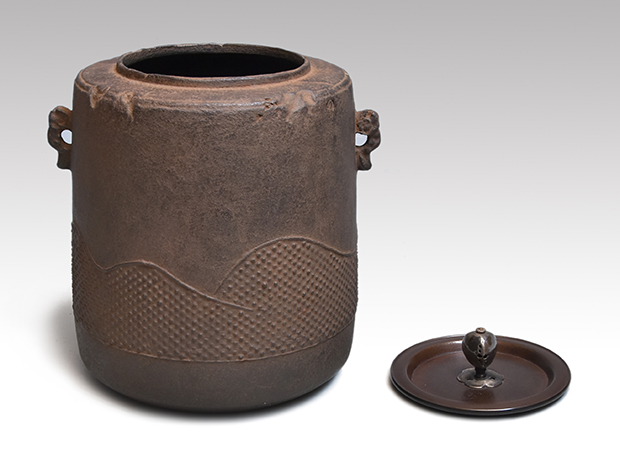 十三代 宮崎寒雉造 竹文筒釜 裏千家十四代淡々斎書付 共箱 茶道具