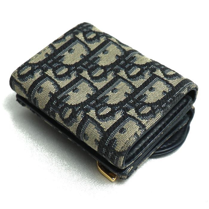 美品】クリスチャンディオール 三つ折財布 グレー キャンバス