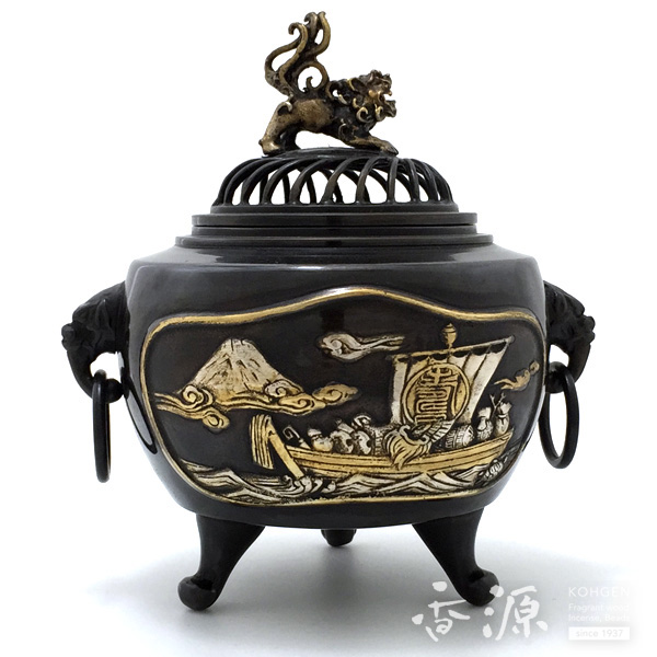 青銅製 鹿に乗る福禄寿 宝珠香炉 青銅製 鹿に乗る福禄寿 宝珠香炉