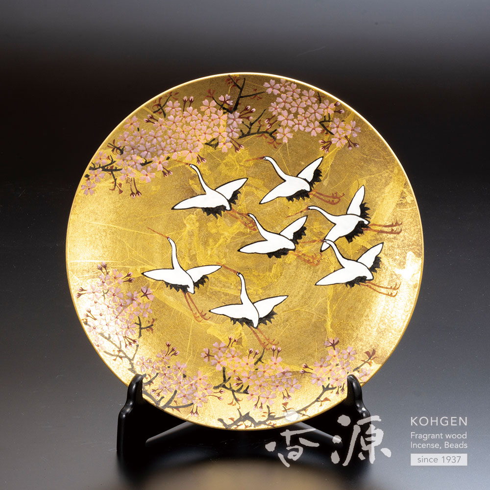 九谷焼 九谷勇峰 鶴 松 大皿 飾り皿 インテリア