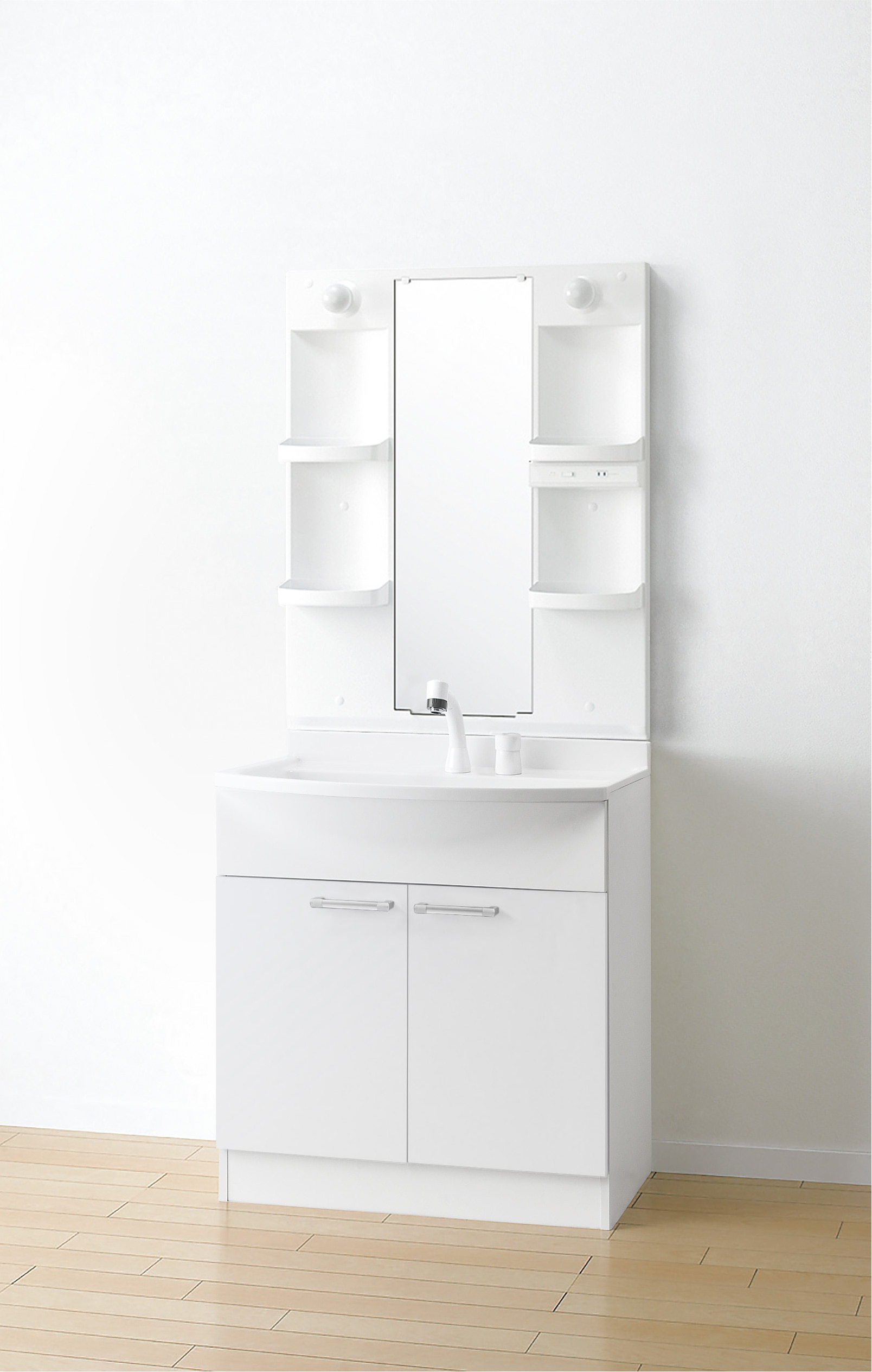 アサヒ衛陶 洗面化粧台 ALBA 間口75cm 洗髪1面鏡 2枚扉(ホワイト