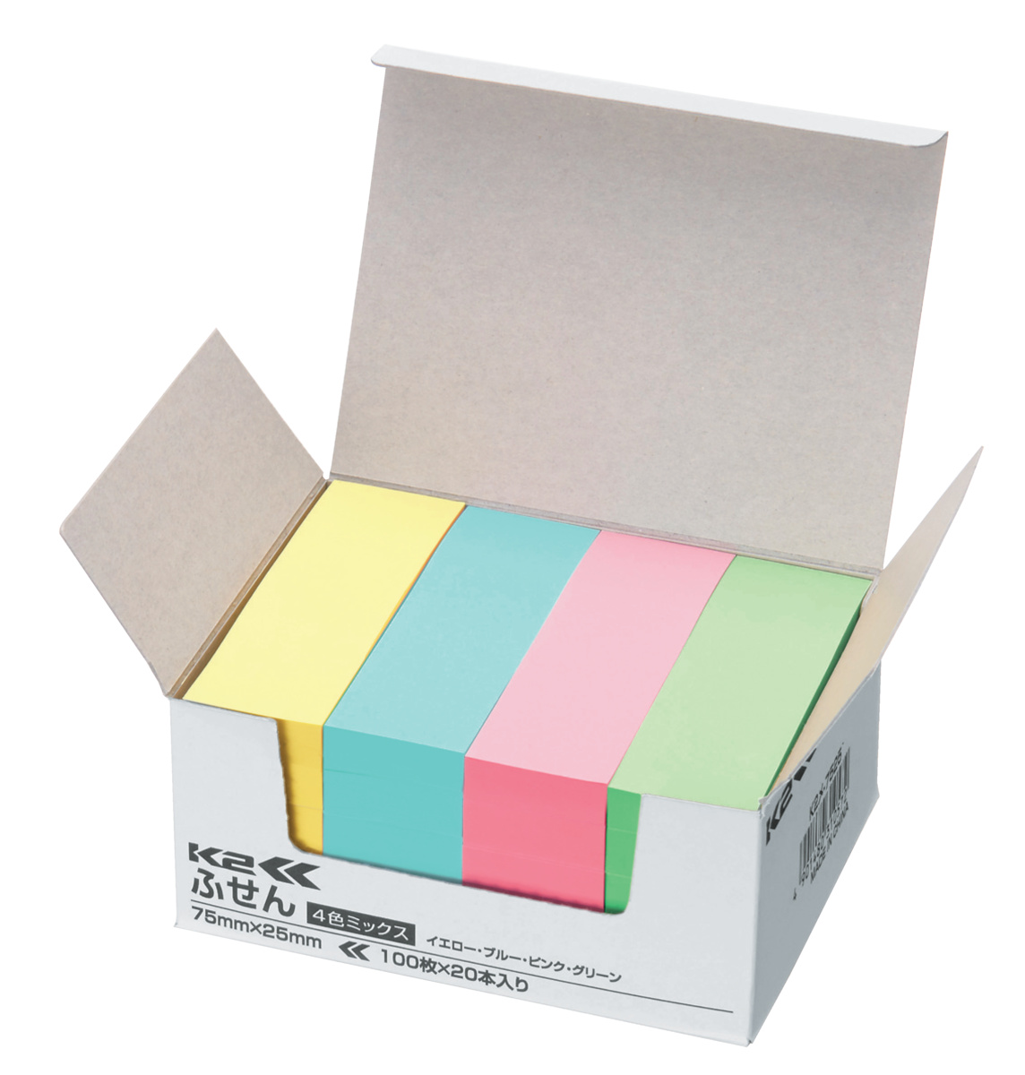 K2 ふせん 75?25mm 100枚 4色混 20本入｜文具｜コクヨ