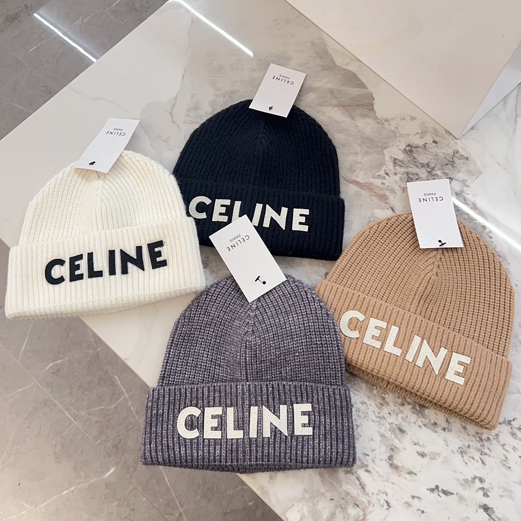 セリーヌCELINE チェック ニット ロゴ キャップ CELINE (セリーヌ