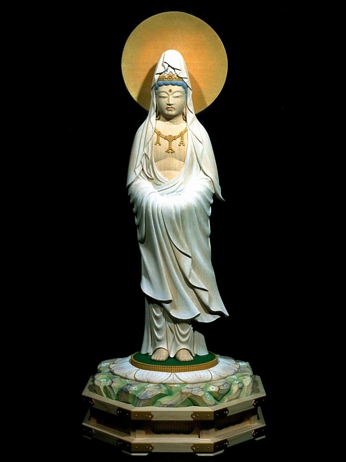 仏教美術 古銅 観音菩薩立像 仏像 V 9601 白衣観音像(立像1尺6