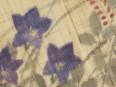 秋草模様手描麻開名古屋帯 桐山紫香作(F96066to) 帯紹介