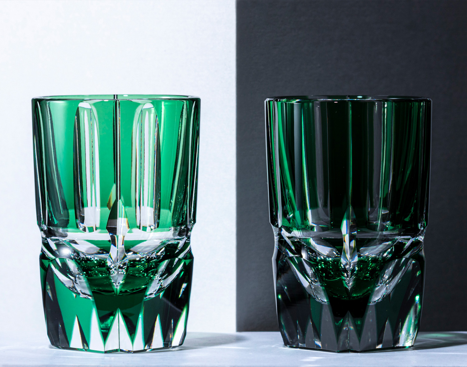 美品】カガミクリスタル ビアジョッキ グリーン 江戸切子 酒器揃＜竹の