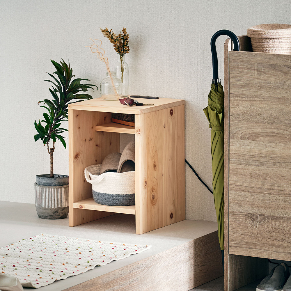 北海道民芸家具 ナイトテーブル サイドテーブル 再塗装済 USED