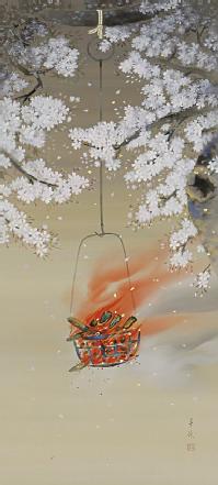 夜桜 月村華渓 尺八立！ 春 - 掛け軸（掛軸）販売通販なら掛け軸総本家