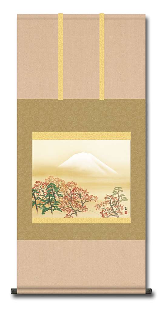 B-1967【真作】横山大観 木版画 墨絵富士 共箱 掛軸／日本画家 栃木