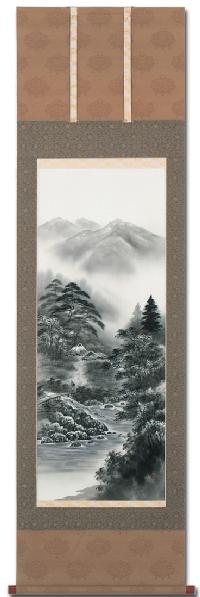 水墨山水 田中翠堂 尺五【肉筆】！ 山水画 - 掛け軸（掛軸）販売通販