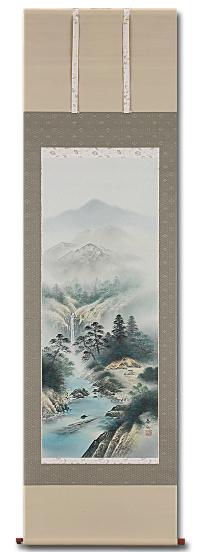 彩色山水 伊藤泰仙「尺五立」肉筆！ 山水画 - 掛け軸（掛軸）販売通販