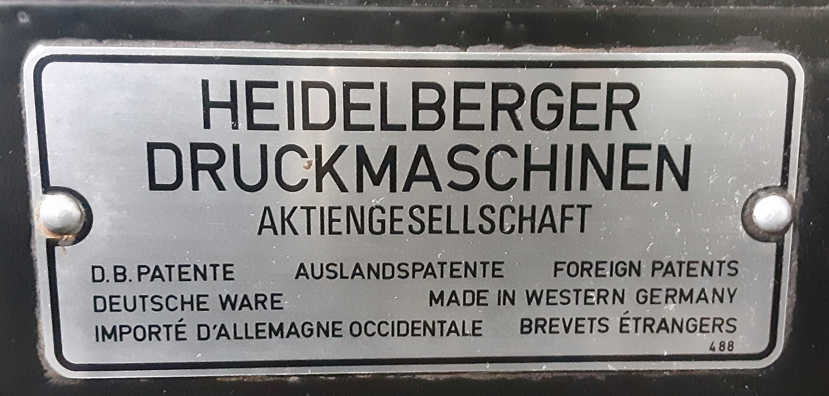HEIDELBERG ドイツのハイデルベルグ社の活版機のプレート