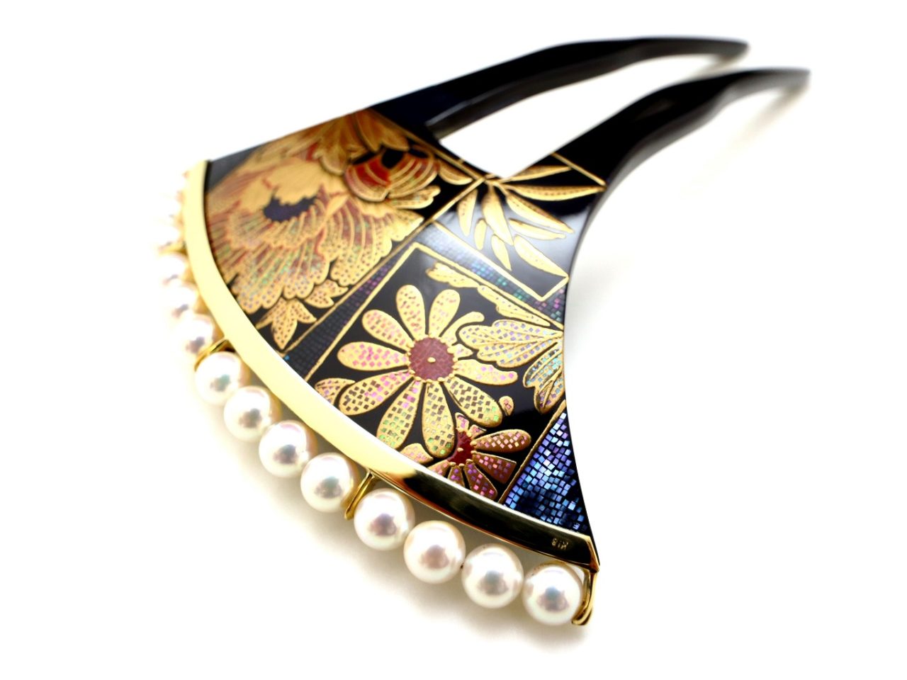 022719アンティーク本鼈甲黒甲螺鈿金蒔絵菊紋様かんざし簪櫛笄