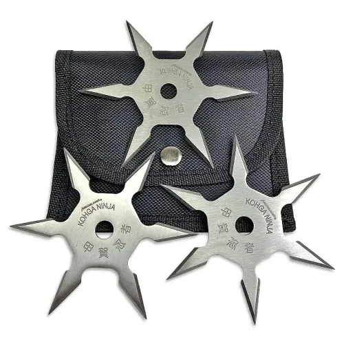 Silver Kohga Shuriken Set - 6-Point Throwing Star Set - Ninja Stars