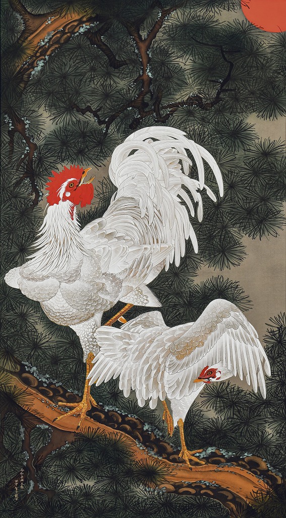 本物大津絵、鶏 本物大津絵、鶏 Rooster, Hen and chick. Maruyama