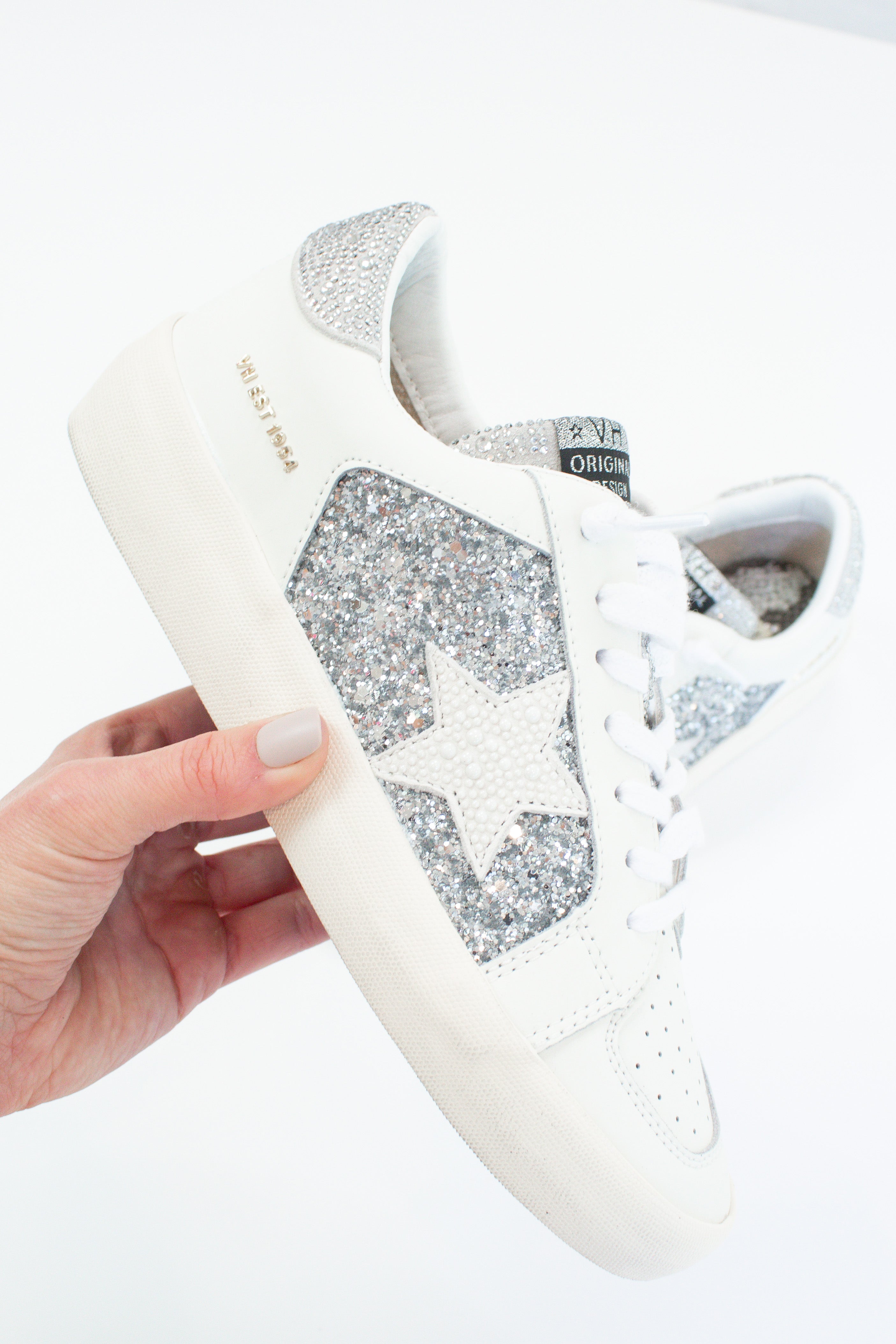 Georgette Silver Glitter Vintage Havana Low Top Sneaker - Kendry