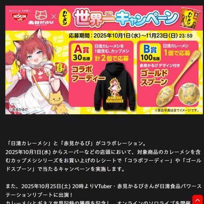 赤見かるび コラボフーディー コラボ フード付きパーカー 日清