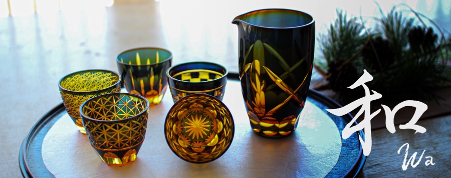 未使用品 和ガラス 切子 煙草セット 三越 戦前 デットストック 昭和