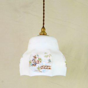 イギリス アンティーク プリントガラスシェード ペンダントランプ