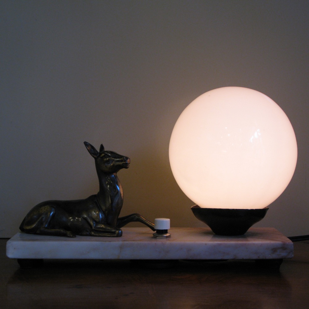 逸品アール・デコテーブルデスクランプウラン&オパルセントG真鍮フランス