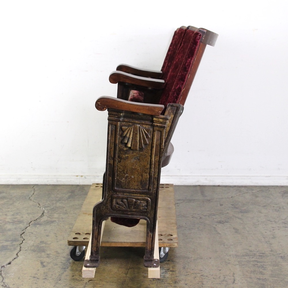 イギリス アンティーク アールデコ アイアン オーク シネマベンチ 3