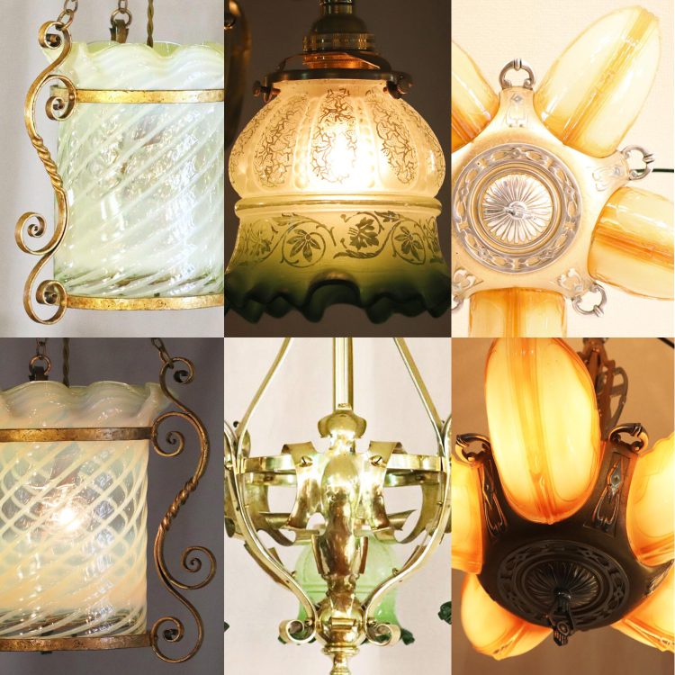 逸品アメリカンアールヌーヴォーランプグリーンスラグガラスビクトリア